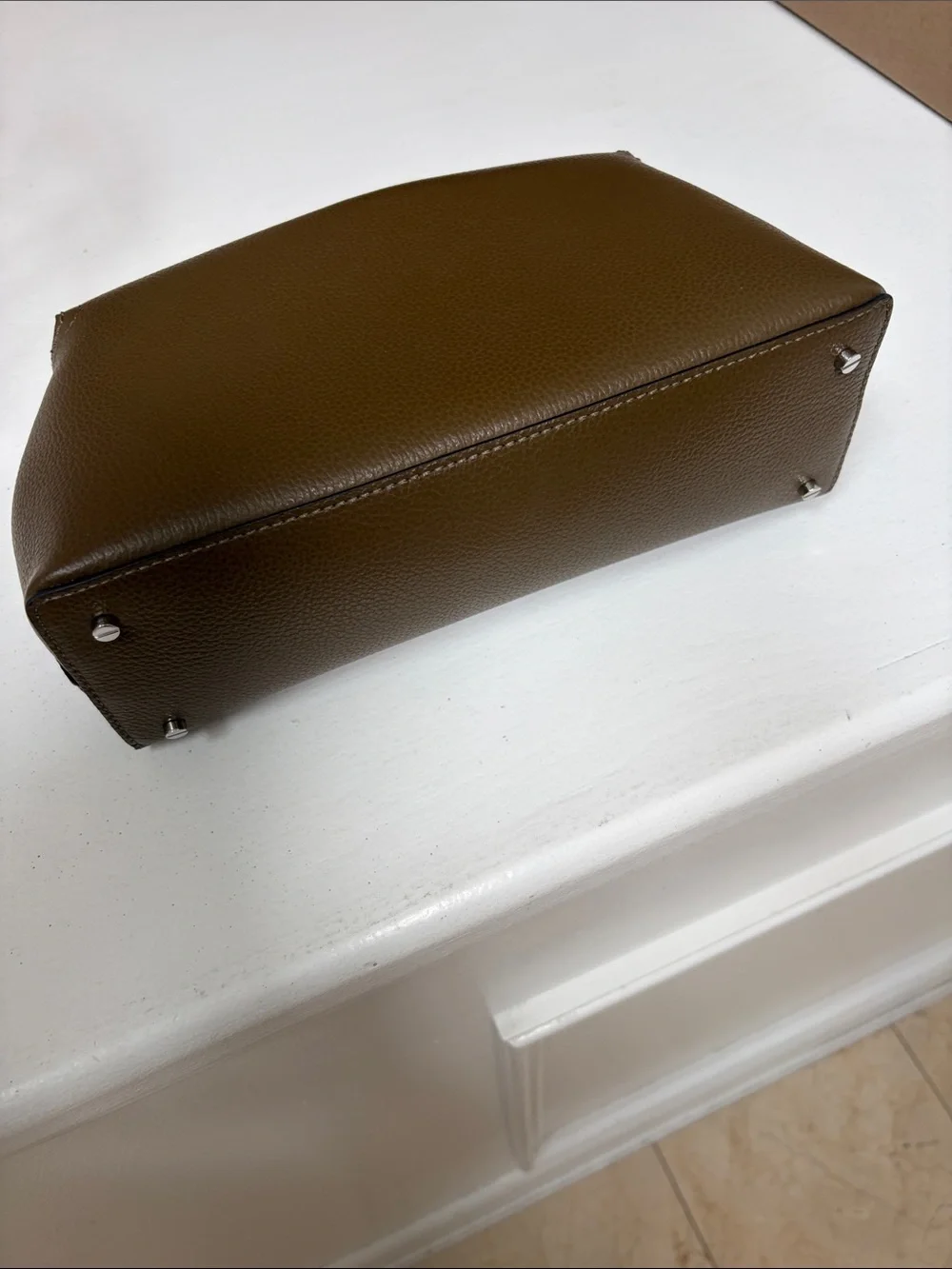 Toteme Dark Taupe  Leather Pebbled Clutch with Silver-Tone T Closure .